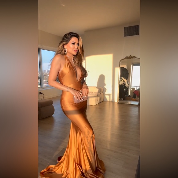 Camel Brown Maxi Halter Gown - Picture 3 of 8